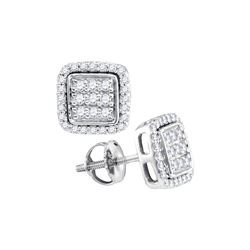 0.33 CTW Diamond Square Cluster Earrings 10KT White Gold - REF-26F9N