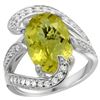 Natural 6.22 ctw lemon-quartz & Diamond Engagement Ring 14K White Gold - REF-129Z2Y