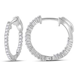 0.53 CTW Diamond Single Row Hoop Earrings 10KT White Gold - REF-41M3H