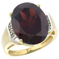 Natural 11.02 ctw Garnet & Diamond Engagement Ring 10K Yellow Gold - REF-65A3V