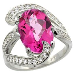 Natural 6.22 ctw pink-topaz & Diamond Engagement Ring 14K White Gold - REF-134N9G