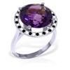Genuine 6.2 ctw Amethyst, White & Black Diamond Ring Jewelry 14KT White Gold - REF-91W8Y