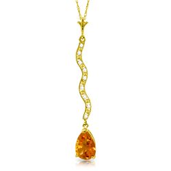 Genuine 1.79 ctw Citrine & Diamond Necklace Jewelry 14KT Yellow Gold - REF-34P6H