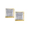 0.14 CTW Mens Diamond Square Cluster Stud Earrings 10KT Yellow Gold - REF-16H4M