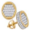 0.75 CTW Mens Diamond 3D Circle Cluster Stud Earrings 10KT Yellow Gold - REF-52N4F