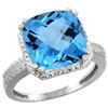 Natural 5.96 ctw Swiss-blue-topaz & Diamond Engagement Ring 14K White Gold - REF-42R3Z