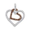 0.30 CTW Cognac-brown Color Diamond Double Heart Pendant 10KT White Gold - REF-22H4M