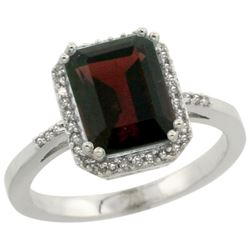 Natural 2.63 ctw Garnet & Diamond Engagement Ring 10K White Gold - REF-33F8N
