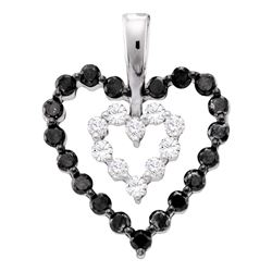 0.68 CTW Black Color Diamond Double Nested Heart Pendant 14KT White Gold - REF-24N2F