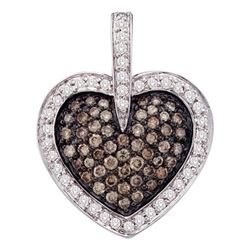 1 CTW Cognac-brown Color Diamond Heart Cluster Pendant 14k White Gold - REF-87M2H
