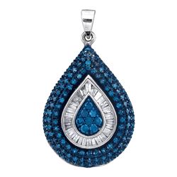 1 CTW Blue Color Diamond Teardrop Pendant 10KT White Gold - REF-44X9Y