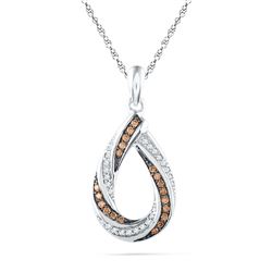 0.25 CTW Cognac-brown Color Diamond Teardrop Pendant 10KT White Gold - REF-19M4H