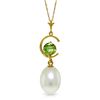 Image 1 : Genuine 4.5 ctw Pearl & Peridot Necklace Jewelry 14KT Yellow Gold - REF-20R5P