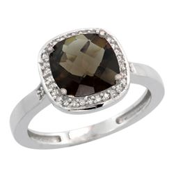 Natural 3.94 ctw Smoky-topaz & Diamond Engagement Ring 14K White Gold - REF-38A3V