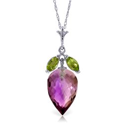 Genuine 10 ctw Amethyst & Peridot Necklace Jewelry 14KT White Gold - REF-28P9H
