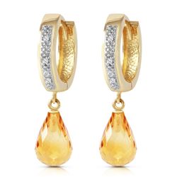 Genuine 4.54 ctw Citrine & Diamond Earrings Jewelry 14KT Yellow Gold - REF-52Z2N