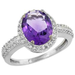Natural 2.56 ctw Amethyst & Diamond Engagement Ring 10K White Gold - REF-32A7V