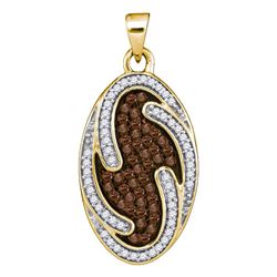 0.50 CTWCognac-brown Color Diamond Oval Cluster Pendant 10KT Yellow Gold - REF-25M4H
