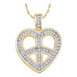 0.15 CTW Diamond Heart Peace Sign Pendant 10KT Yellow Gold - REF-20F9N