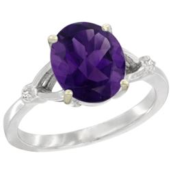 Natural 2.41 ctw Amethyst & Diamond Engagement Ring 14K White Gold - REF-33A8V
