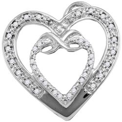 0.10 CTW Diamond Nested Double Heart Love Pendant 10KT White Gold - REF-12M2H