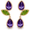 Image 1 : Genuine 13.6 ctw Amethyst & Peridot Earrings Jewelry 14KT Rose Gold - REF-62Z4N