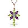 Image 1 : Genuine 2.0 ctw Peridot, Amethyst & Diamond Necklace Jewelry 14KT Rose Gold - REF-47R4P
