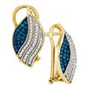 Image 1 : 0.45 CTW Blue Color Diamond Oval Cluster Earrings 10KT Yellow Gold - REF-32M9H