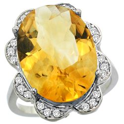 Natural 13.83 ctw citrine & Diamond Engagement Ring 14K White Gold - REF-124W4K