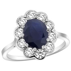 Natural 2.73 ctw Blue-sapphire & Diamond Engagement Ring 14K White Gold - REF-95X2A