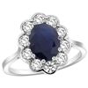 Natural 2.73 ctw Blue-sapphire & Diamond Engagement Ring 14K White Gold - REF-95X2A