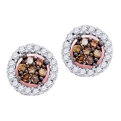 0.25 CTW Cognac-brown Color Diamond Flower Stud Earrings 10KT Rose Gold - REF-14K9W