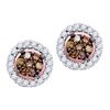 0.25 CTW Cognac-brown Color Diamond Flower Stud Earrings 10KT Rose Gold - REF-14K9W