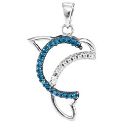 0.11 CTW Blue Color Diamond Dolphin Animal Pendant 10KT White Gold - REF-10H5M