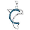 0.11 CTW Blue Color Diamond Dolphin Animal Pendant 10KT White Gold - REF-10H5M