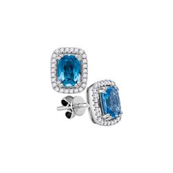 1.05 CTW Cushion Blue Topaz Solitaire Diamond Earrings 14KT White Gold - REF-67K4W
