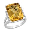 Natural 12.13 ctw Whisky-quartz & Diamond Engagement Ring 14K White Gold - REF-67G2M
