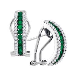 0.63 CTW Emerald Diamond French-clip Hoop Earrings 14KT White Gold - REF-119Y9X