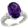 Image 1 : Natural 5.53 ctw Amethyst & Diamond Engagement Ring 14K White Gold - REF-60X3A