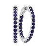 Image 1 : 2.5 CTW Blue Sapphire In/Out Hoop Earrings 14KT White Gold - REF-71X9Y