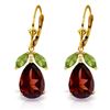 Genuine 13 ctw Garnet & Peridot Earrings Jewelry 14KT Yellow Gold - REF-71M3T