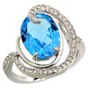 Natural 6.53 ctw swiss-blue-topaz & Diamond Engagement Ring 14K White Gold - REF-72R8Z