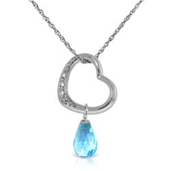 Genuine 2.28 ctw Blue Topaz & Diamond Necklace Jewelry 14KT White Gold - REF-40H7X