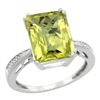 Image 1 : Natural 5.42 ctw Lemon-quartz & Diamond Engagement Ring 14K White Gold - REF-60N3G