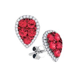 1.9 CTW Ruby Cluster Diamond Teardrop Earrings 14KT White Gold - REF-119K9W