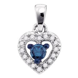 0.20 CTW Blue Color Diamond Heart Love Pendant 10KT White Gold - REF-14F9N