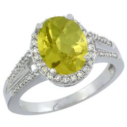 Natural 2.72 ctw lemon-quartz & Diamond Engagement Ring 14K White Gold - REF-53K2R