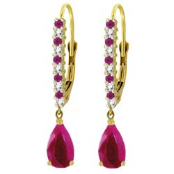 Genuine 3.35 ctw Ruby & Diamond Earrings Jewelry 14KT Yellow Gold - REF-62K4V