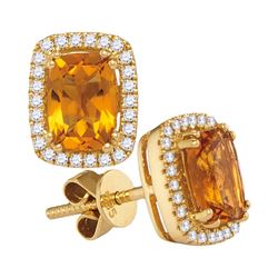 0.22 CTW Cushion Citrine Solitaire Diamond Earrings 14KT White Gold - REF-64F4N