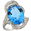 Natural 11.23 ctw swiss-blue-topaz & Diamond Engagement Ring 14K White Gold - REF-104A5V